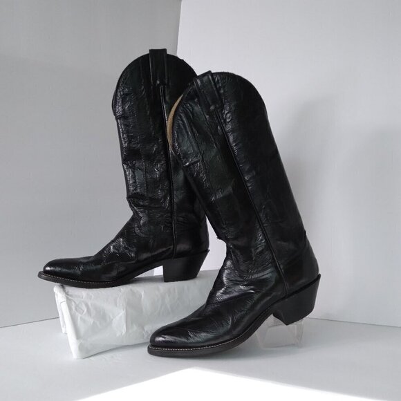 Justin Women's Vintage 1970'sBlack Eel Skin Cowboy Boots Made In U.S.A. Sz 7.5